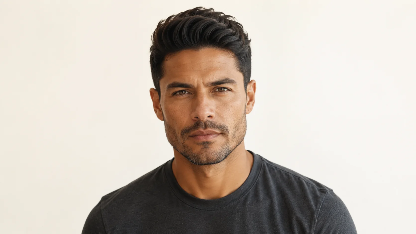 Quiff volumineux sur visage triangulaire